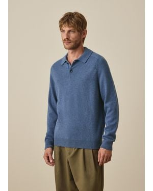 Paul Smith Merino Wool Long-Sleeve Polo Shirt - Blue