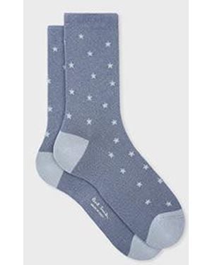 Paul Smith Dark Cotton-Blend 'Star' Socks - Blue