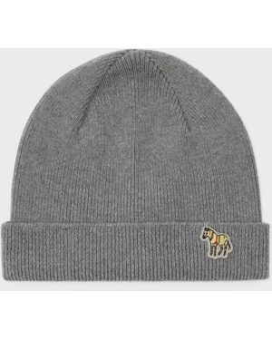 Paul Smith Merino Wool Zebra Beanie Hat - Gray