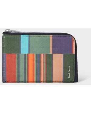 Paul Smith Leather 'Seasonal Stripe' Zip Card Holder - Green