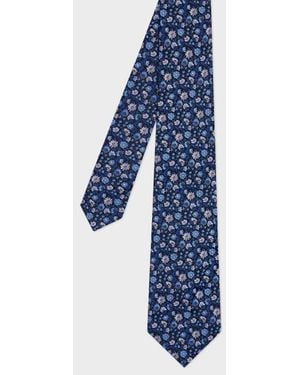 Paul Smith Dark Floral Silk Tie - Blue