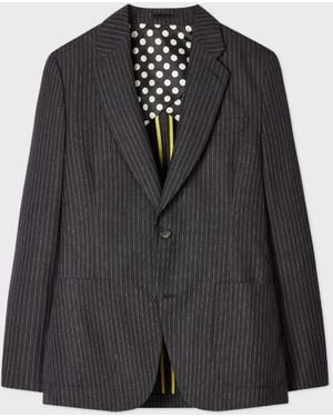 Paul Smith Charcoal Pinstripe Wool Patch-Pocket Blazer - Black