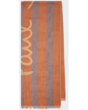 Paul Smith Stripe Cotton Logo Scarf - Brown