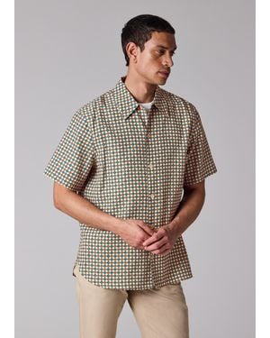 Paul Smith 'Geo Tile' Print Lyocell-Cotton Shirt - Gray