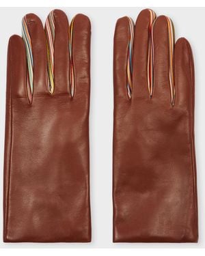 Paul Smith Tan Leather 'Signature Stripe' Gloves - Brown