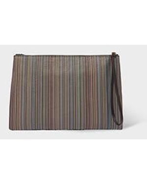 Paul Smith 'Signature Stripe' Coated Canvas Pouch - Brown