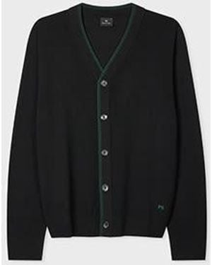 Paul Smith Contrast-Collar Merino Wool Cardigan - Black