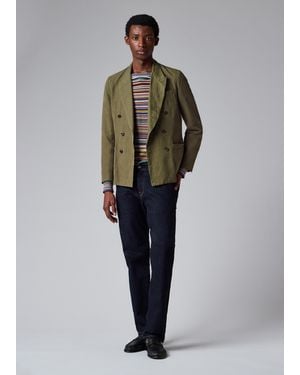 Paul Smith Khaki Cotton-Linen Double-Breasted Blazer - Green