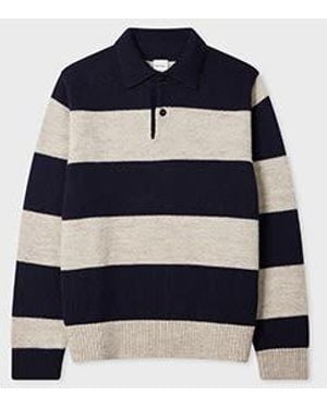 Paul Smith Block Stripe Knitted Polo Sweater - Blue