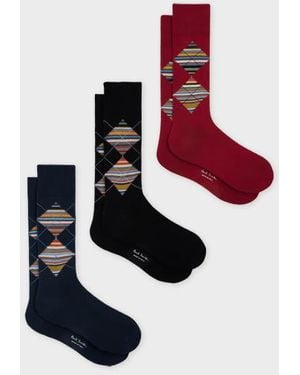 Paul Smith 'Signature Stripe' Argyle Socks Three Pack - Red
