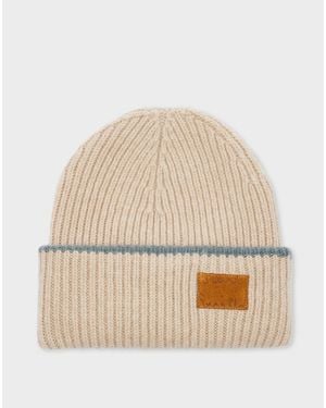 Paul Smith Cream Lambswool Ribbed Beanie - Natural