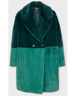 Paul Smith And Peacock Faux Fur Colourblock Coat - Green