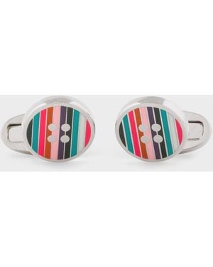 Paul Smith Striped Button Cufflinks - White