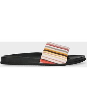 Paul Smith 'Painted Signature Stripe' Leather 'Bellagio' Slides - Brown