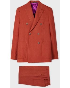 Paul Smith Rust Double-Breasted Linen Short Suit - Red