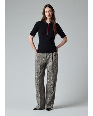 Paul Smith Herringbone Polka Dot Overlay Wide-Leg Pants - Gray