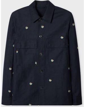 Paul Smith Embroidered Leaf Cotton Overshirt - Blue