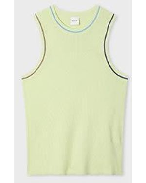 Paul Smith Lime Wool-Silk Knitted Vest With Contrast Stitching - Yellow