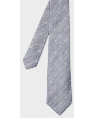 Paul Smith Light Linen-Silk Blend Oxford Polka Dot Tie - Gray
