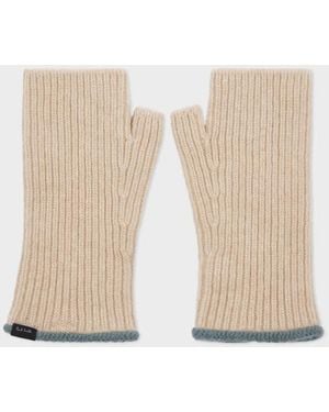 Paul Smith Lambswool Cream Fingerless Gloves - Natural