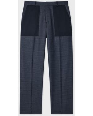 Paul Smith Wool Check Contrast-Panel Pants - Blue