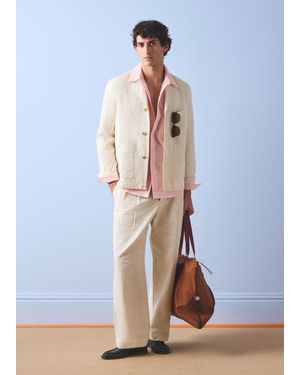 Paul Smith Ecru Cotton-Linen Double Pleat Pants - Blue