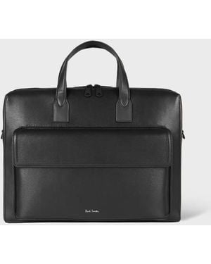 Paul Smith Straw-Grain Embossed Leather Double Zip Folio - Black