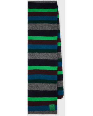 Paul Smith Stripe Lambswool Scarf - Green