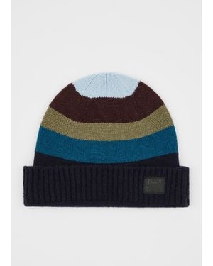 Paul Smith Stripe Wool Beanie - Blue