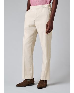 Paul Smith Ivory Linen And Tropical Wool Blend Elasticated Pants - Natural