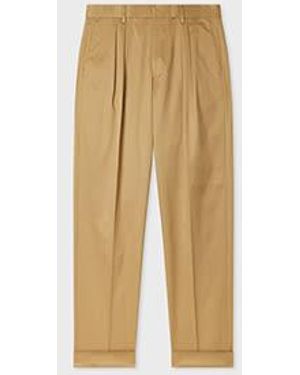 Paul Smith Tan Stretch Cotton-Twill Double-Pleat Pants - Natural