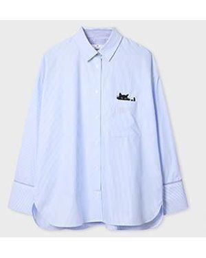 Paul Smith Striped Shirt With Cat Embroidery - Blue