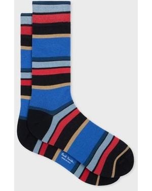 Paul Smith Cotton-Blend Block Stripe Socks - Blue