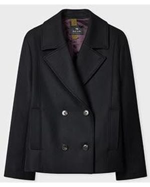 Paul Smith Wool-Cashmere Blend Short Pea Coat - Black