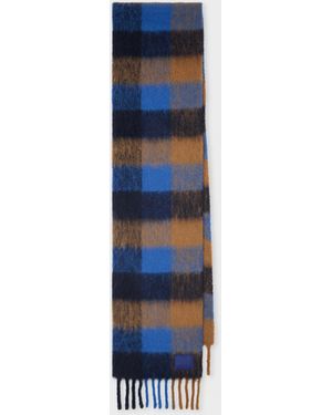 Paul Smith And Tan Brushed Check Scarf - Blue