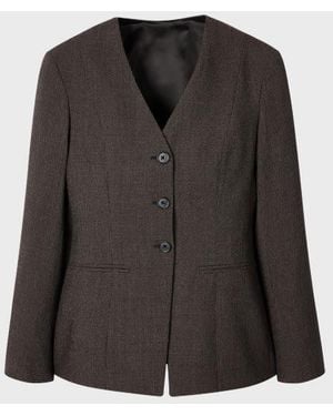 Paul Smith Houndstooth Collarless Tailored Blazer - Black
