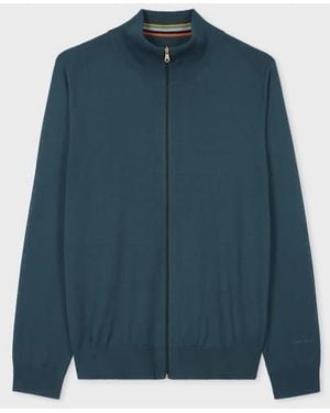 Paul Smith Petrol Merino Wool Full-Zip Cardigan - Blue