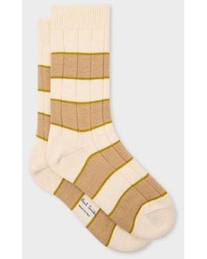 Paul Smith Cream Block Stripe Ribbed Socks - White