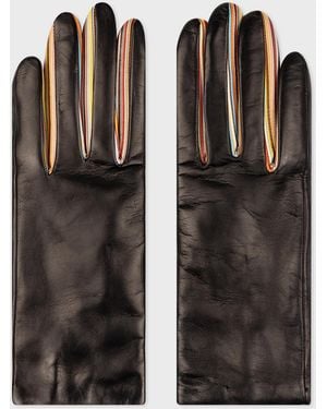 Paul Smith Leather 'Signature Stripe' Gloves - Black