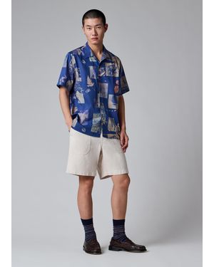 Paul Smith Ecru Bedford-Weave Cotton-Linen Shorts - Blue