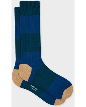Paul Smith Cashmere-Blend Stripe Ribbed Socks - Blue