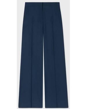 Paul Smith Navy Wool-hopsack Wide Leg Pants - Blue