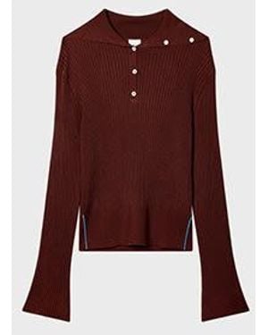 Paul Smith Ribbed Knit Sailor-Collar Button Sweater - Purple