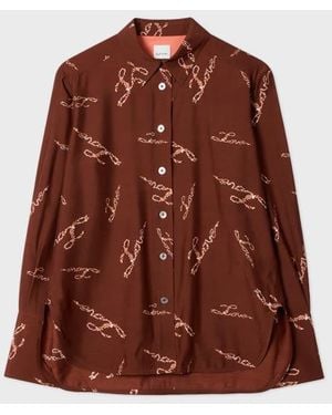 Paul Smith Burgundy 'Love' Print Shirt - Brown