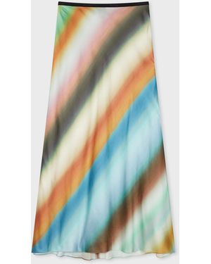 Paul Smith Faded 'Smith Stripe' Bias Cut Midi Skirt - Blue
