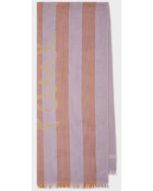 Paul Smith Lilac Stripe Cotton Logo Scarf - Pink