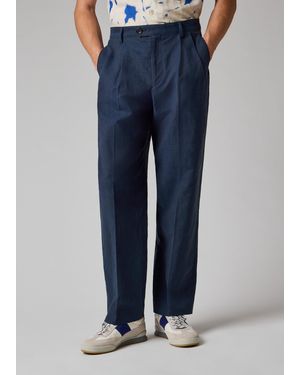 Paul Smith Relaxed-Fit Linen-Blend Pleated Pants - Blue