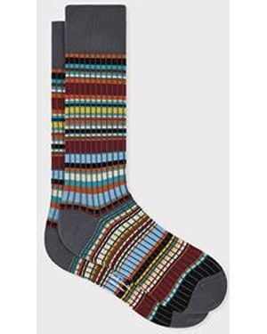 Paul Smith Dark 'Signature Stripe' Ribbed Socks - Blue