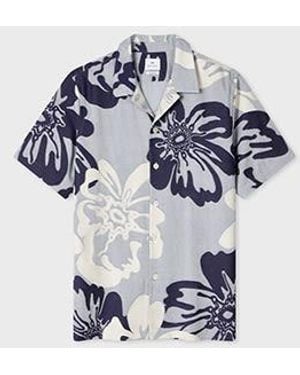 Paul Smith Pale Floral Jacquard Short-Sleeve Shirt - Blue