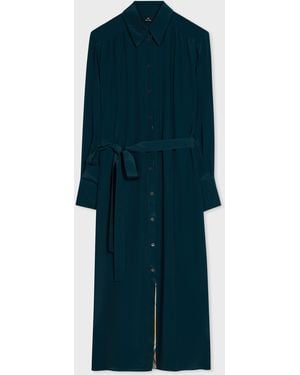Paul Smith Silk-Blend Shirt Midi Dress - Blue